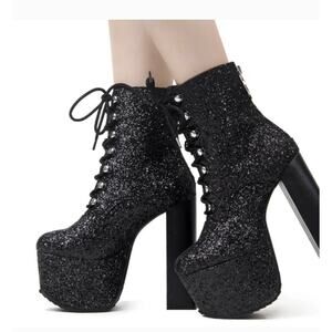 Killstar Black Glitter Bowie Boots Size 10 EUC